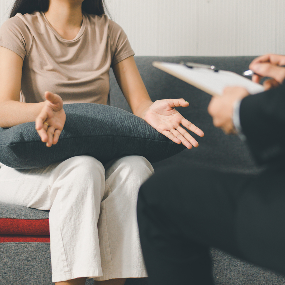 Female patient talking with psychologist